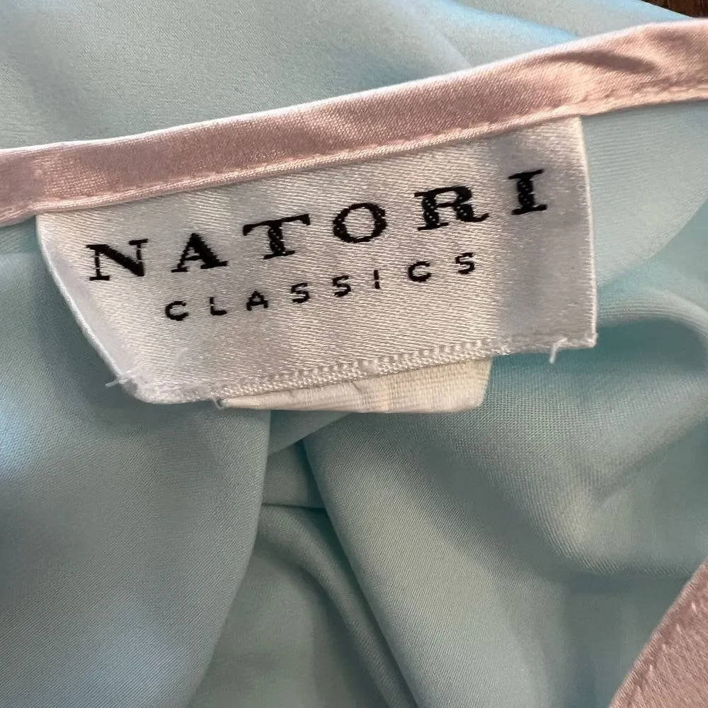 Vintage Natori Classics Ice Blue Floral Slip Lingerie.  Size XS.